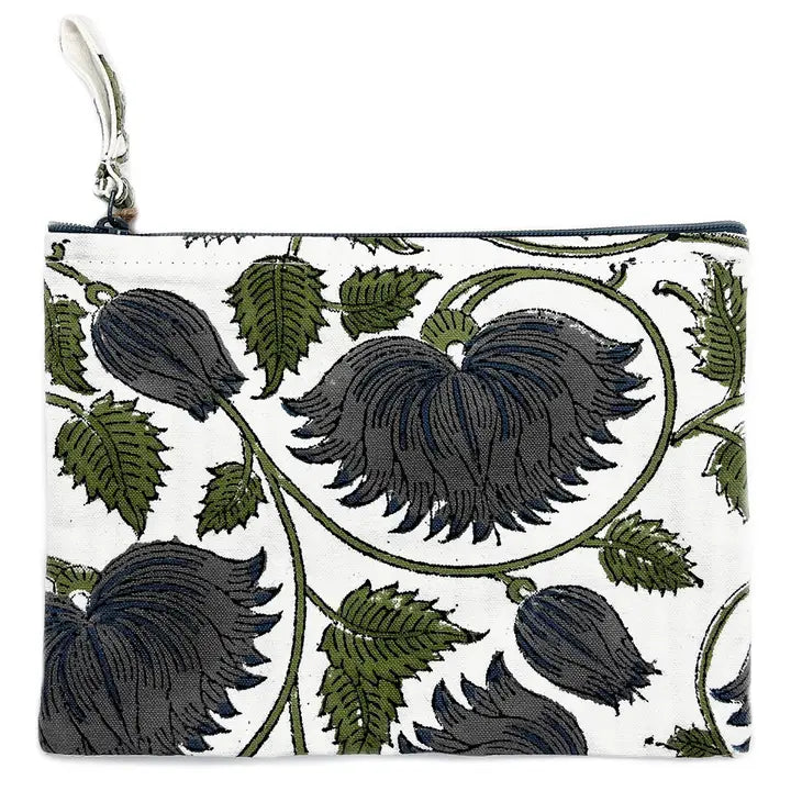 Block-Printed Canvas Zipper Pouch