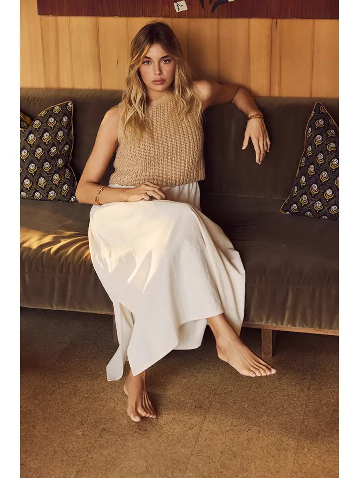 CHUNKY SWEATER TWOFER MIDI DRESS LATTE/CREAM