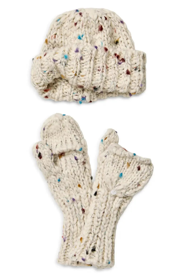 Free People Speckled Beanie and Mitten Set