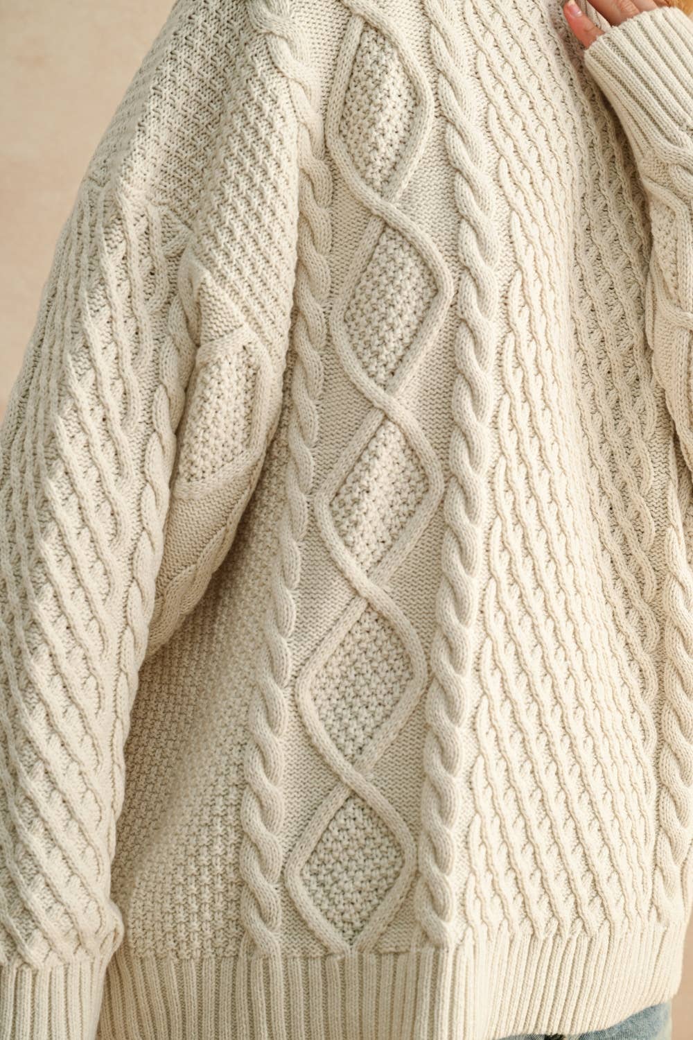 T5391   ROUND NECK CABLE KNITTED TOP