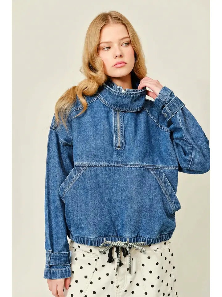 Drawstring Hem Denim Jacket