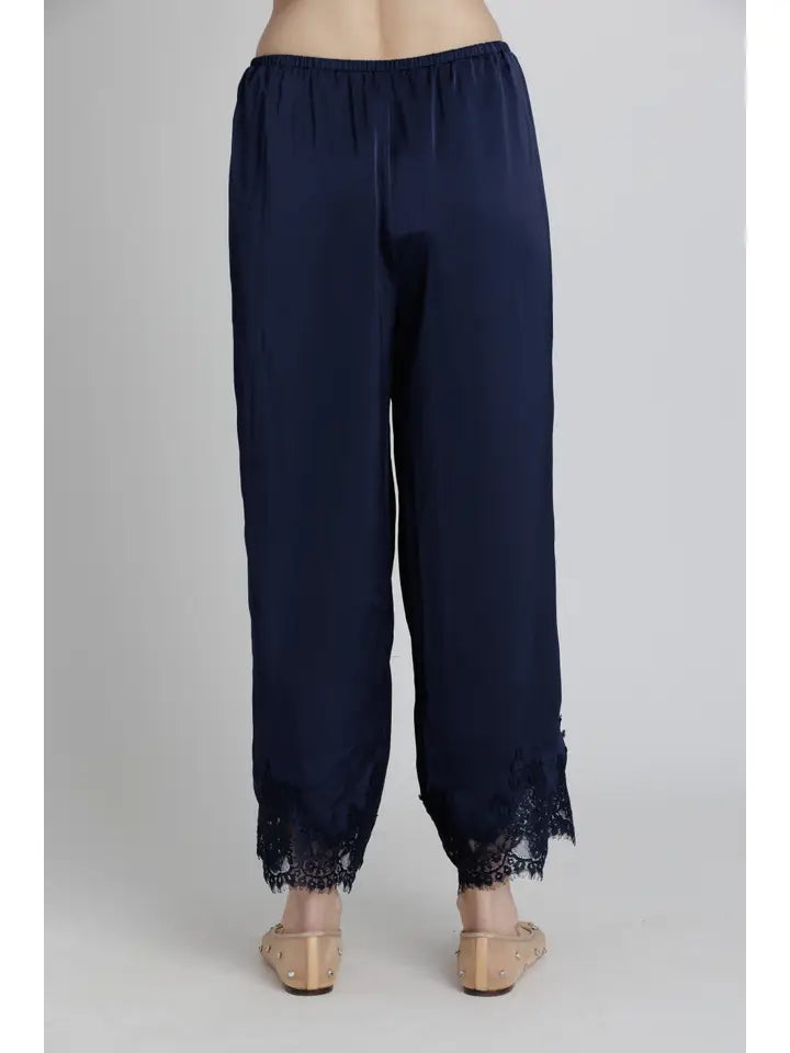 Lace Trim Satin Pants