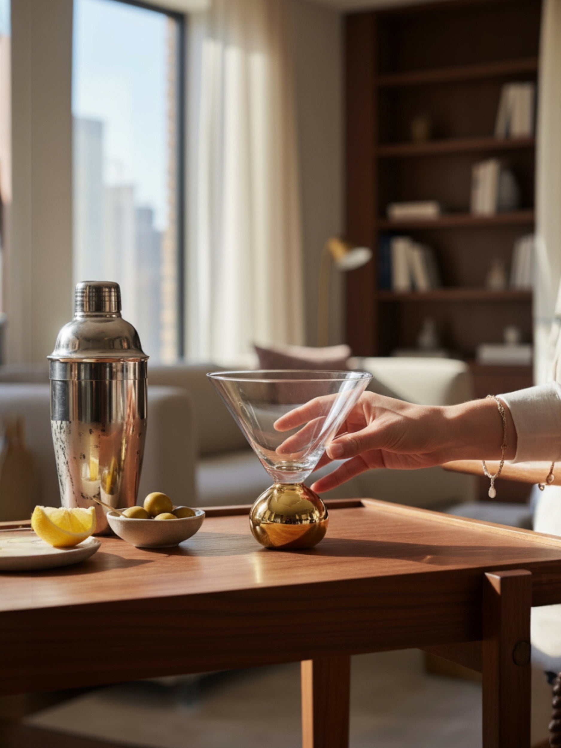 Gold Electroplated Ball Stem Martini Glass