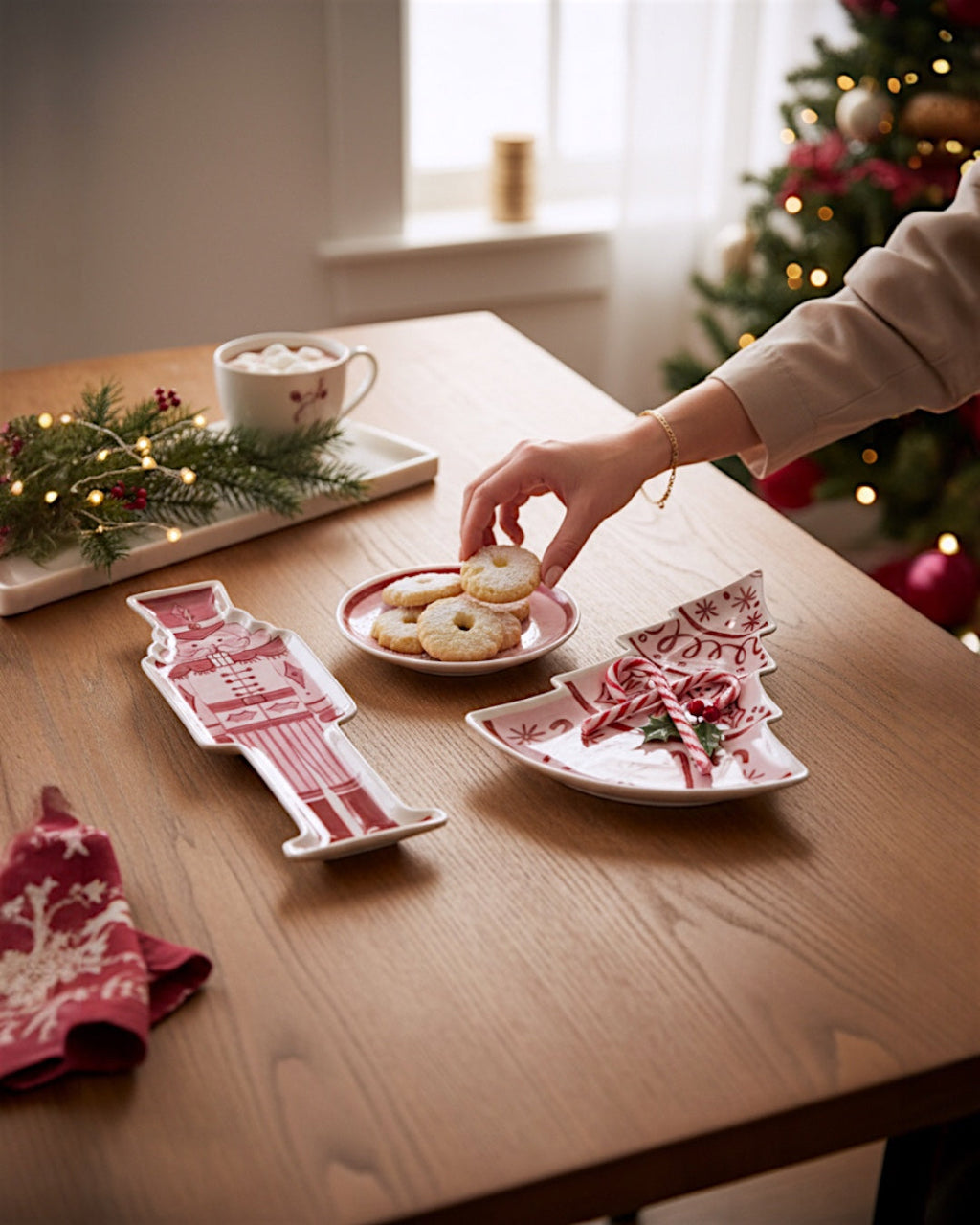 Pink & Red Nutcracker and Tree Ceramic Tidbit Plate