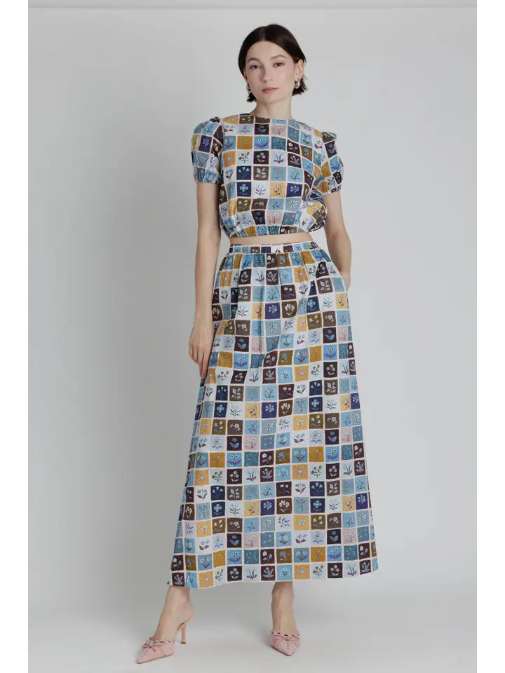 Printed Midi Skirt W/ Slit