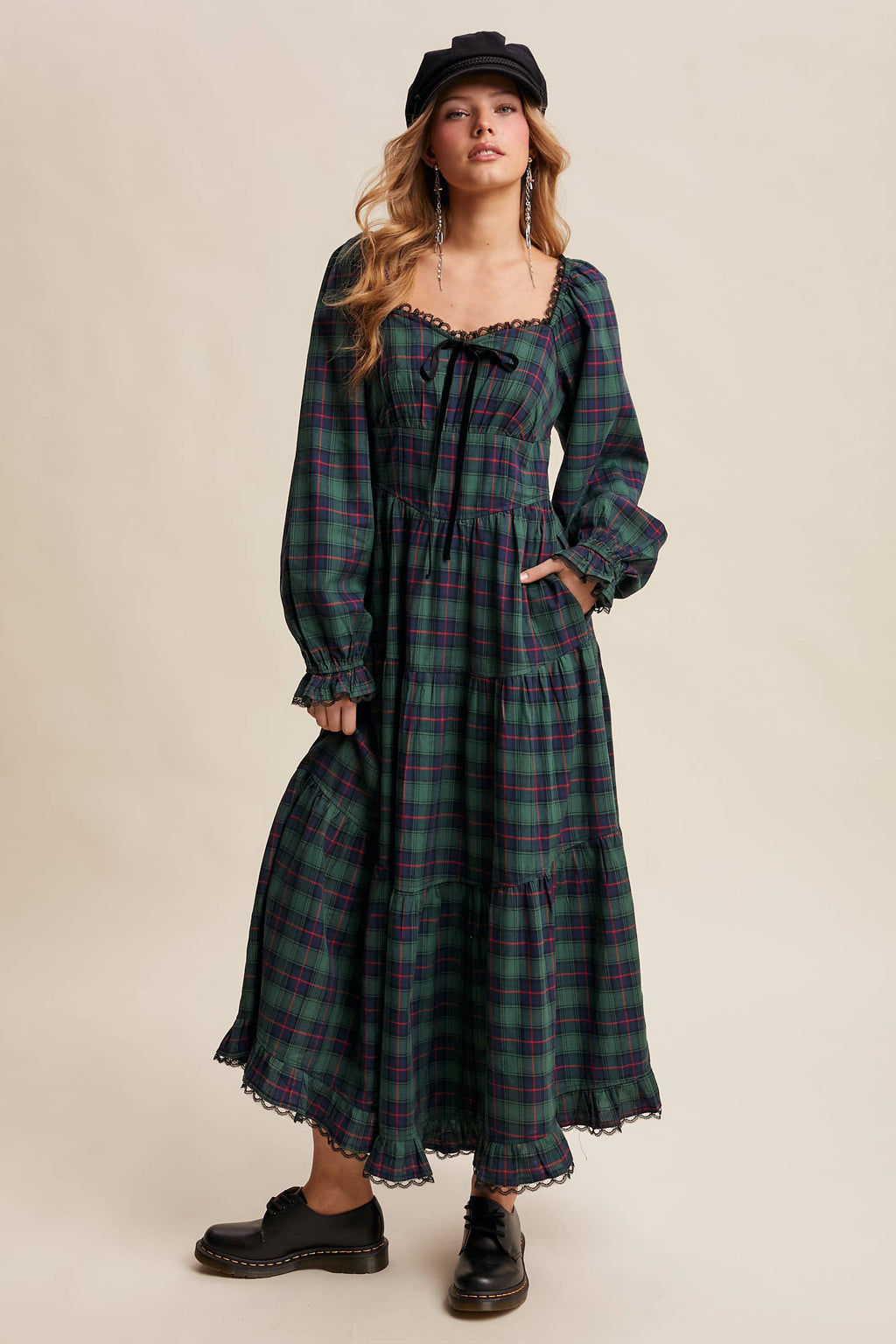 Plaid Tiered Maxi Dress LD1598