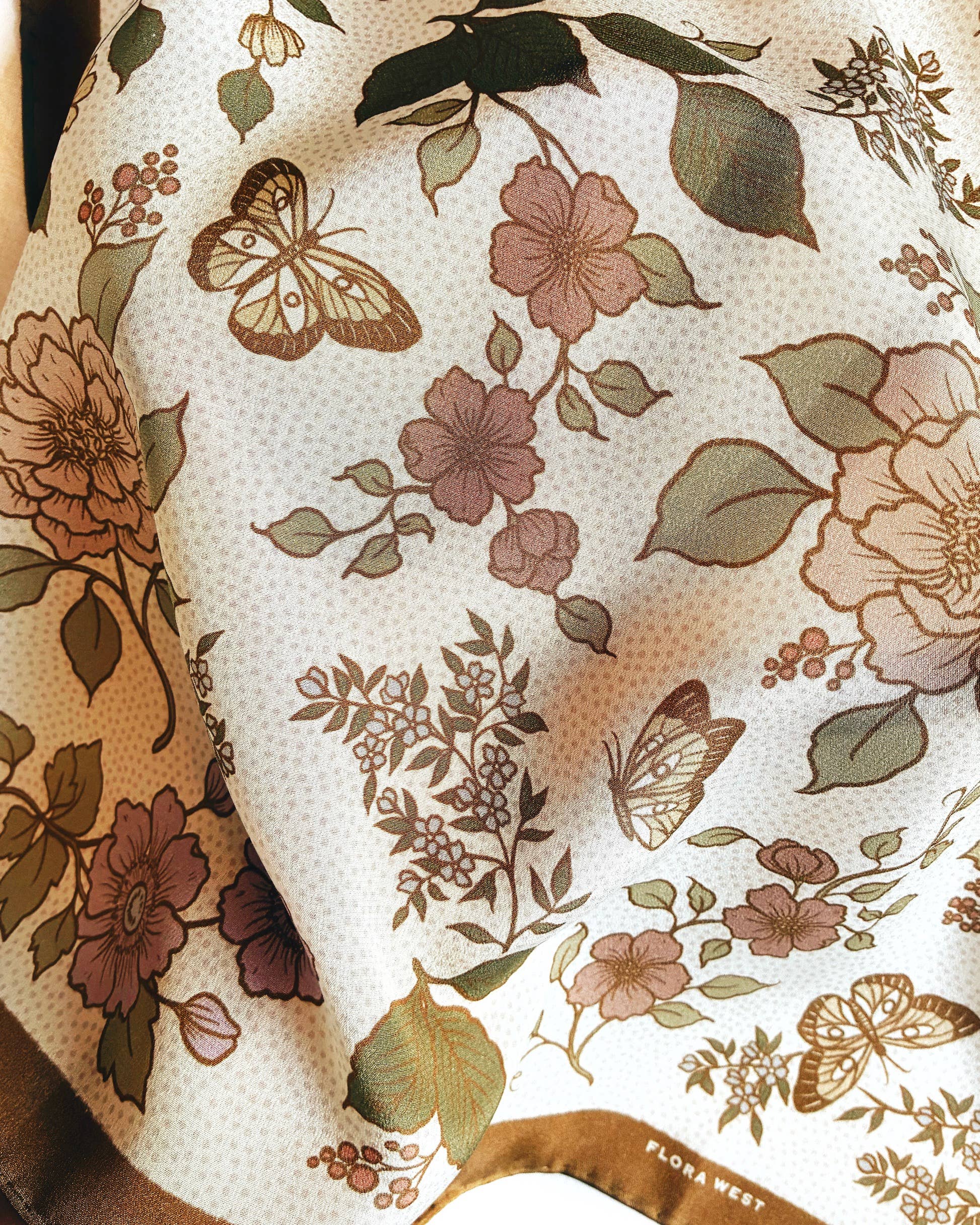 100% Silk Bandana Western Floral & Butterfly  – 23” Square