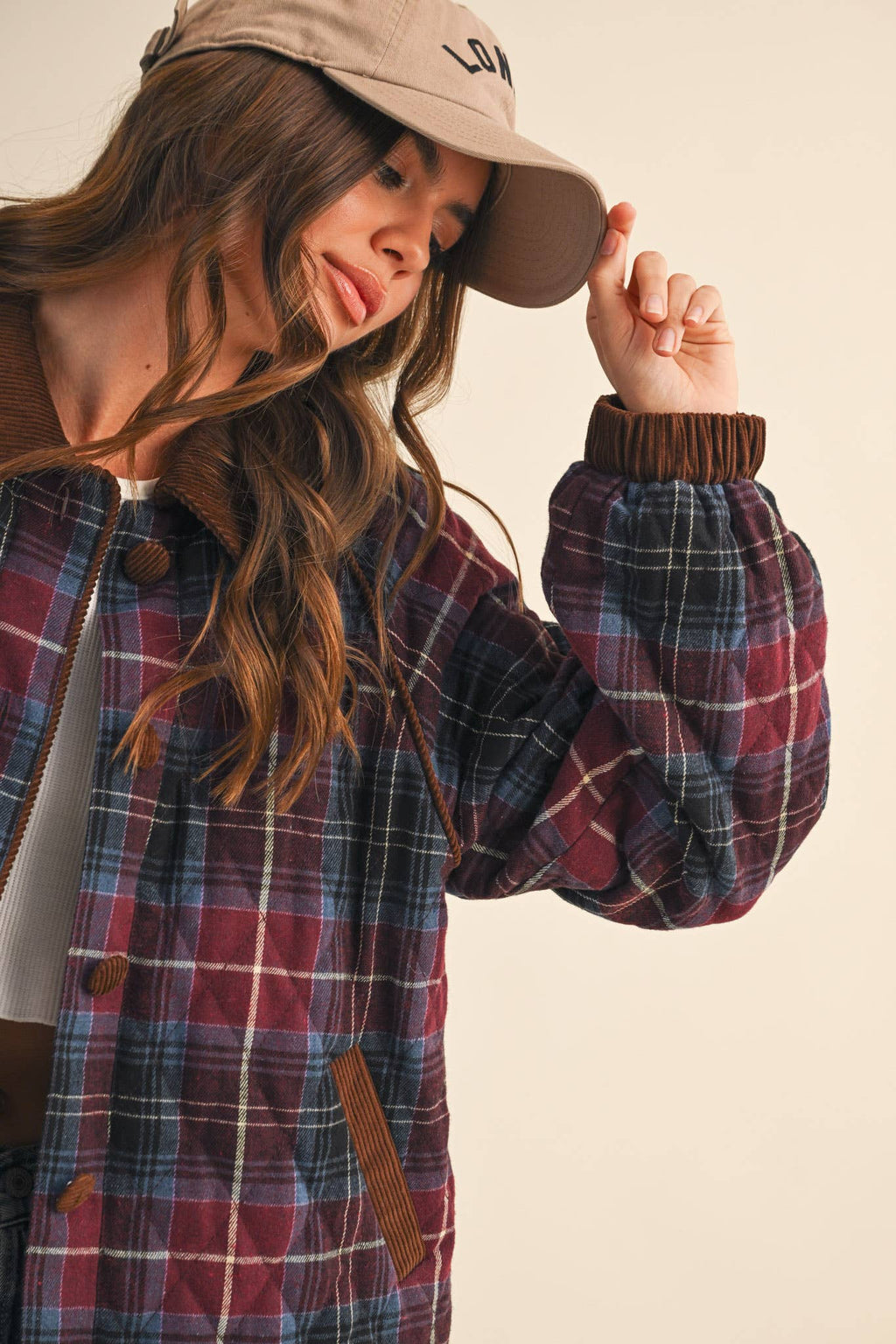 PLAID QUILTED JACKET WITH CONTRAST CORDUROY DETAIL MJK4115