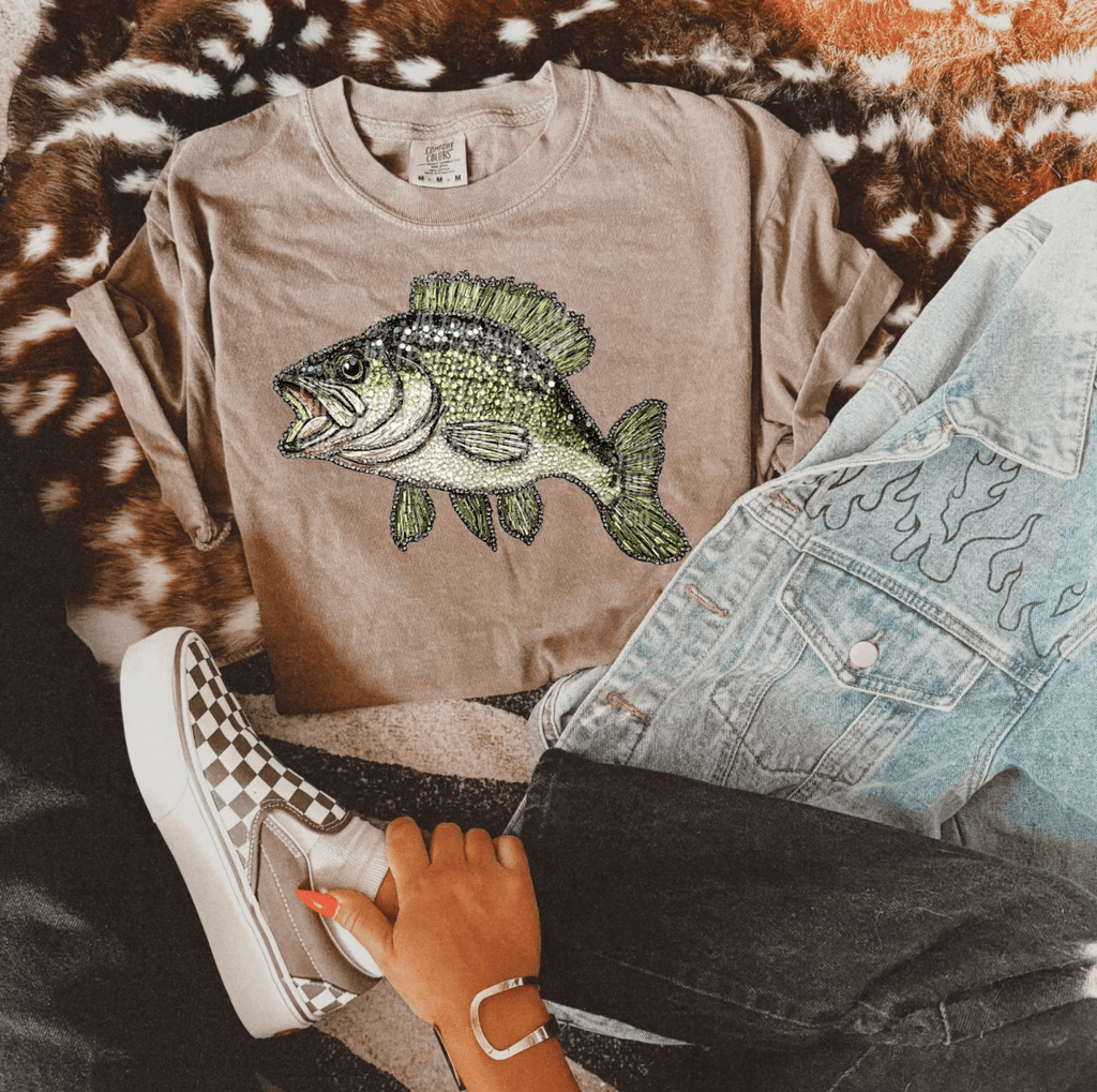 Faux Rhinestone Bass Fishing Tee