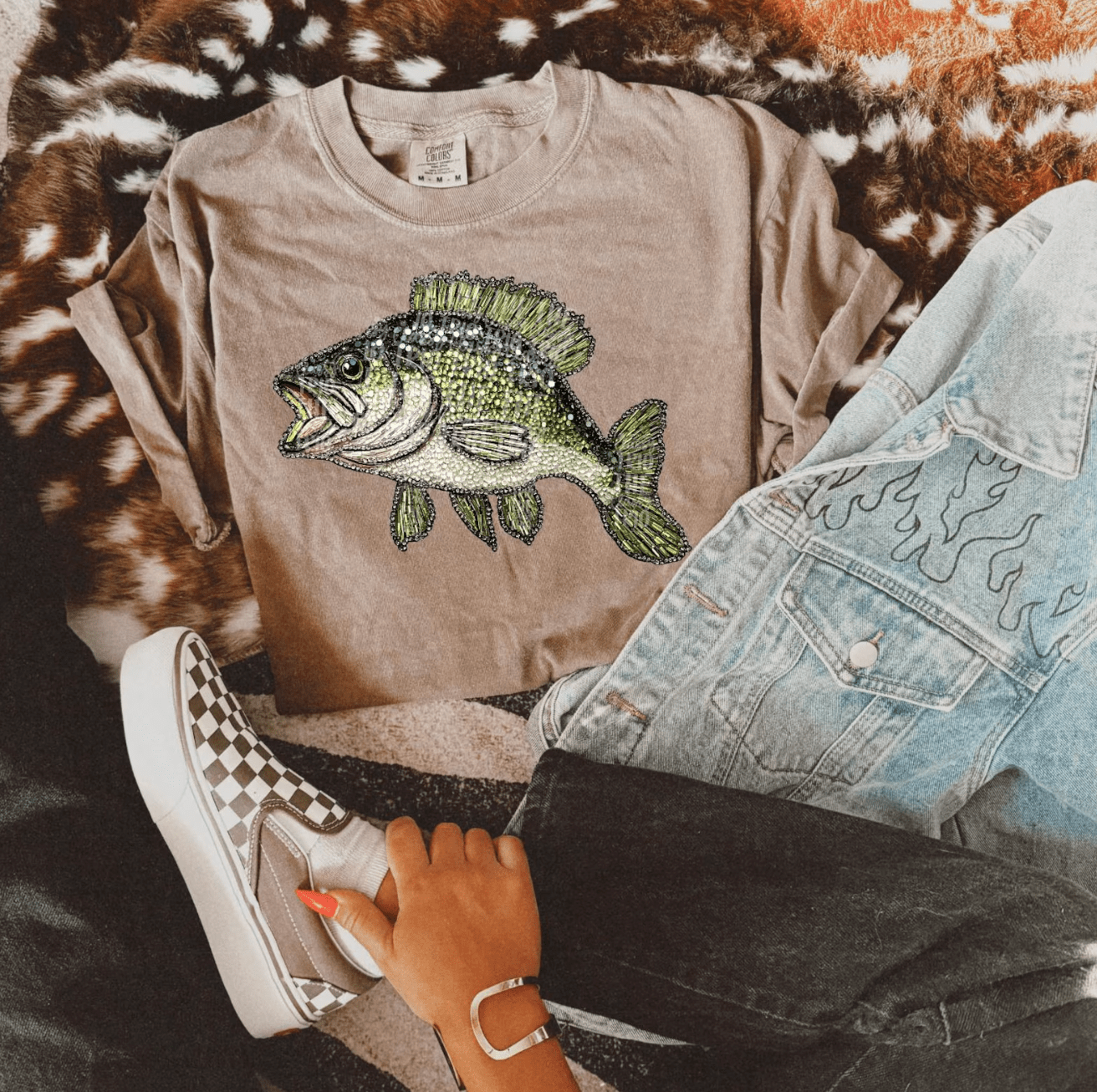 Faux Rhinestone Bass Fishing Tee