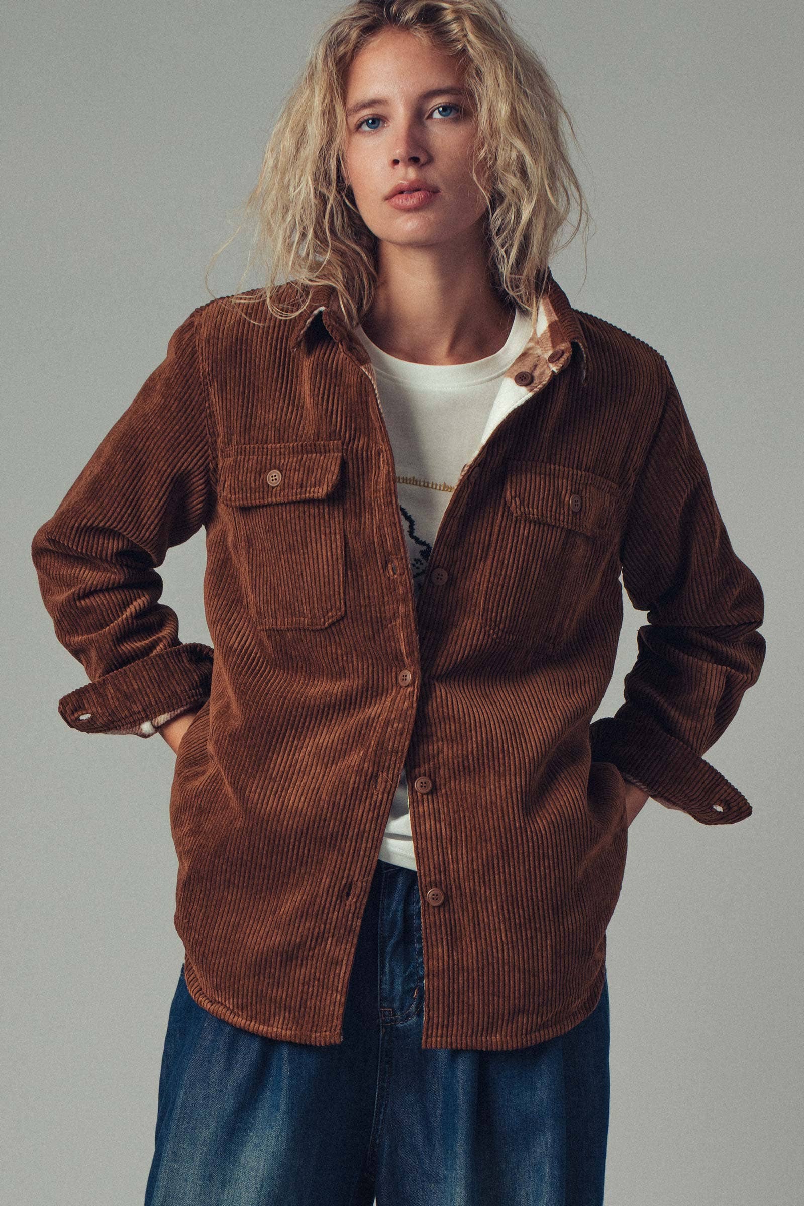 Plaid Lined Corduroy Flannel Shacket