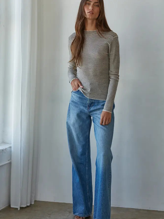 Knit Sweater Striped Mock Top