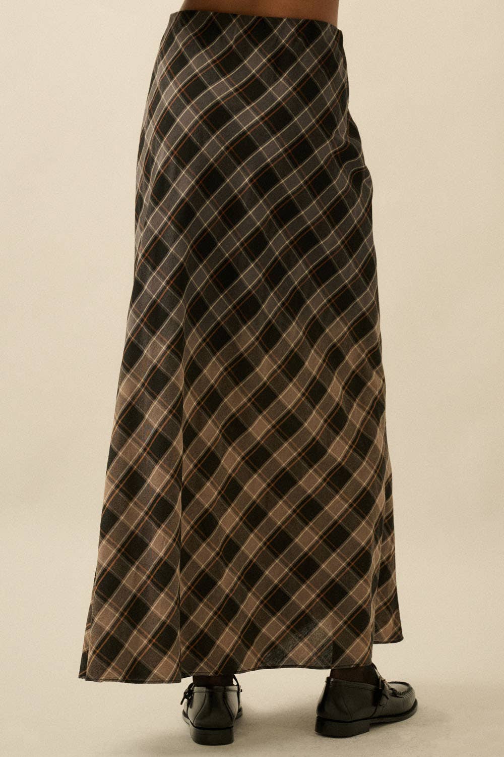 Ombre Dip-Dye Plaid Bias-Cut Maxi Skirt