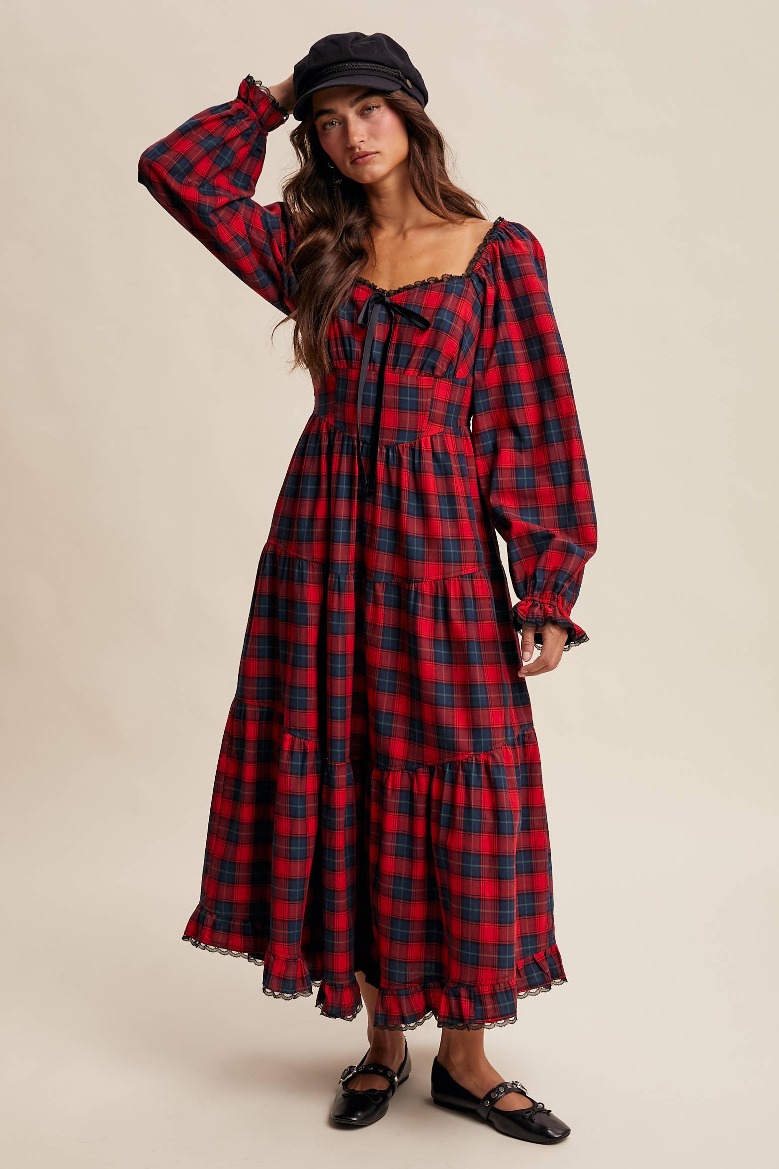 Plaid Tiered Maxi Dress LD1598