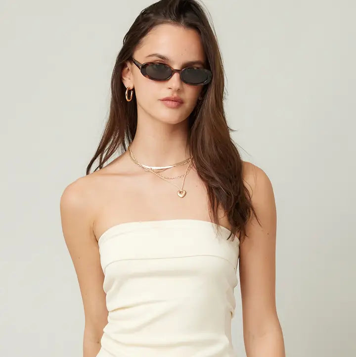 Ruched Asymmetrical Tube Top – Strapless Ivory Knit Crop Top