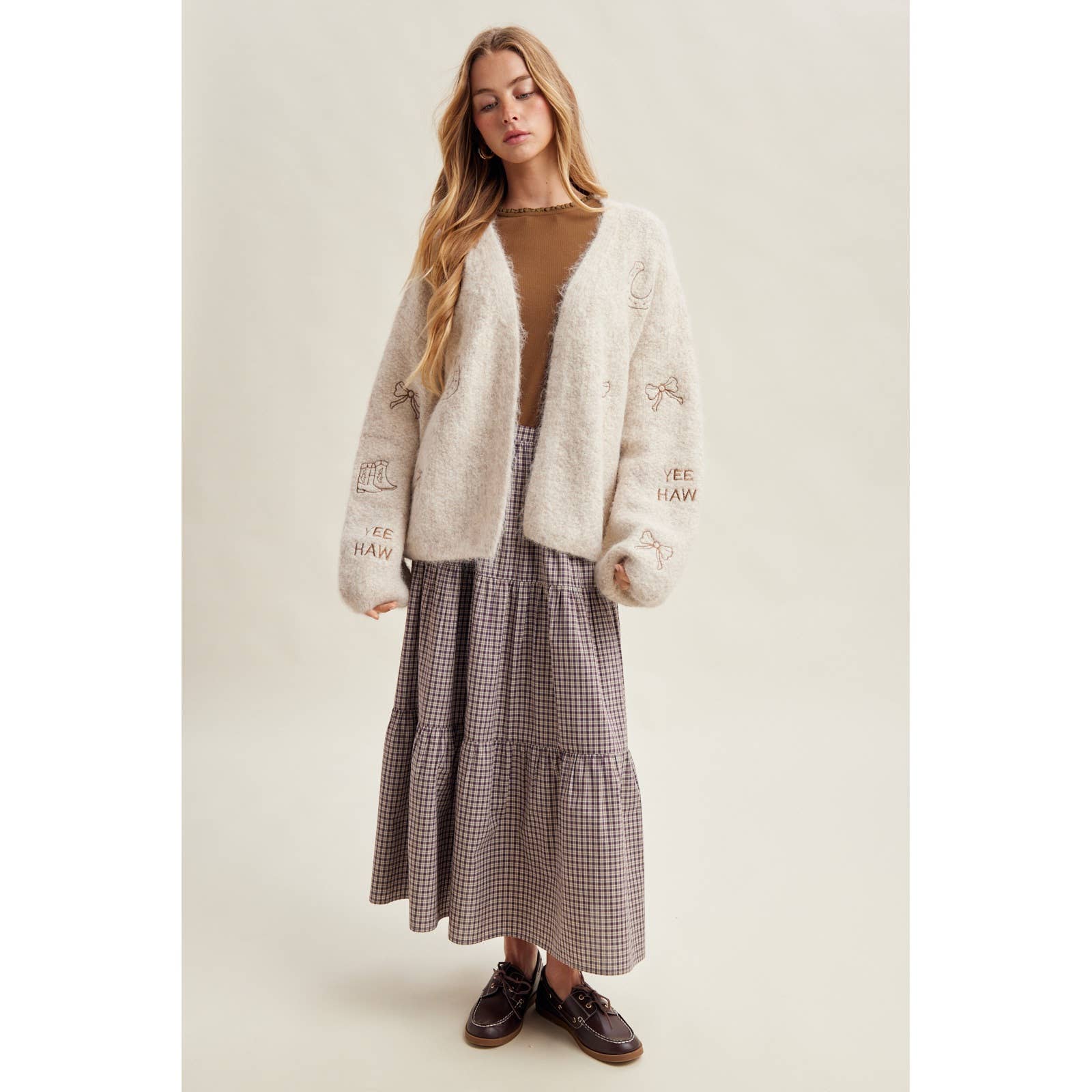 WESTERN EMBROIDERED FUZZY CARDIGAN