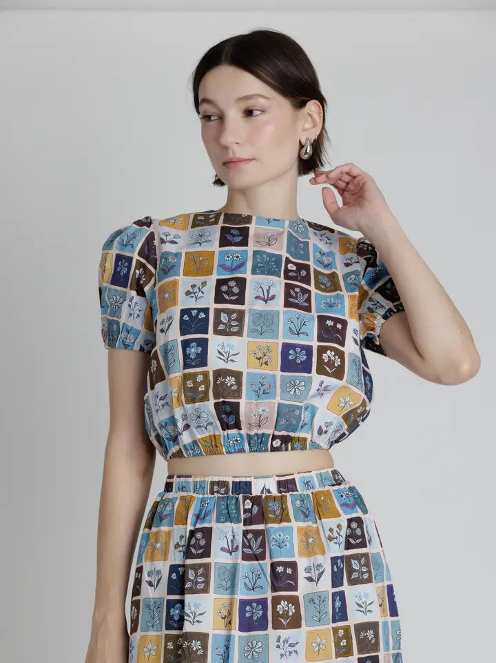 Tile Printed Crop Top