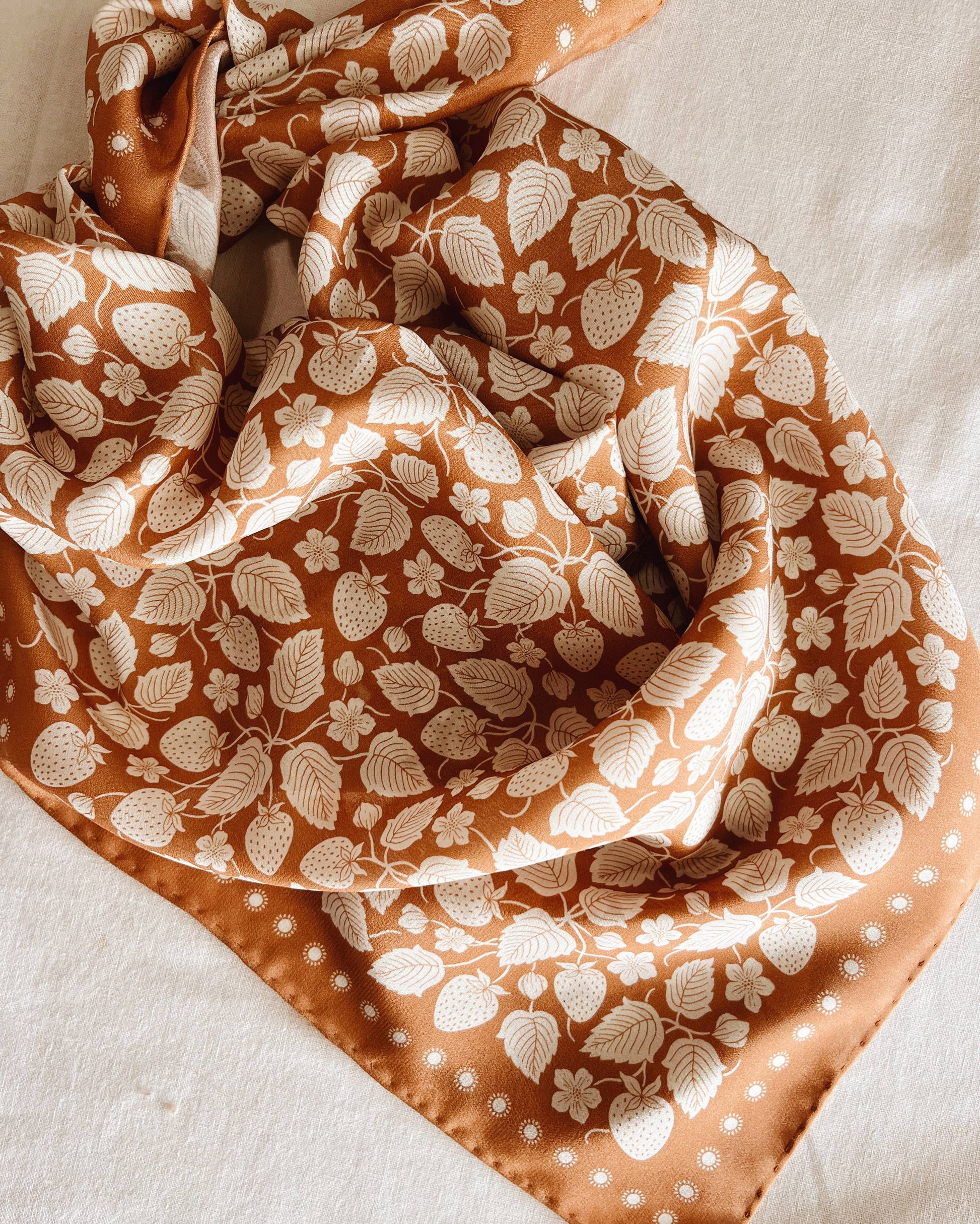 100% Silk Bandana Scarf Strawberry Patch Western Style