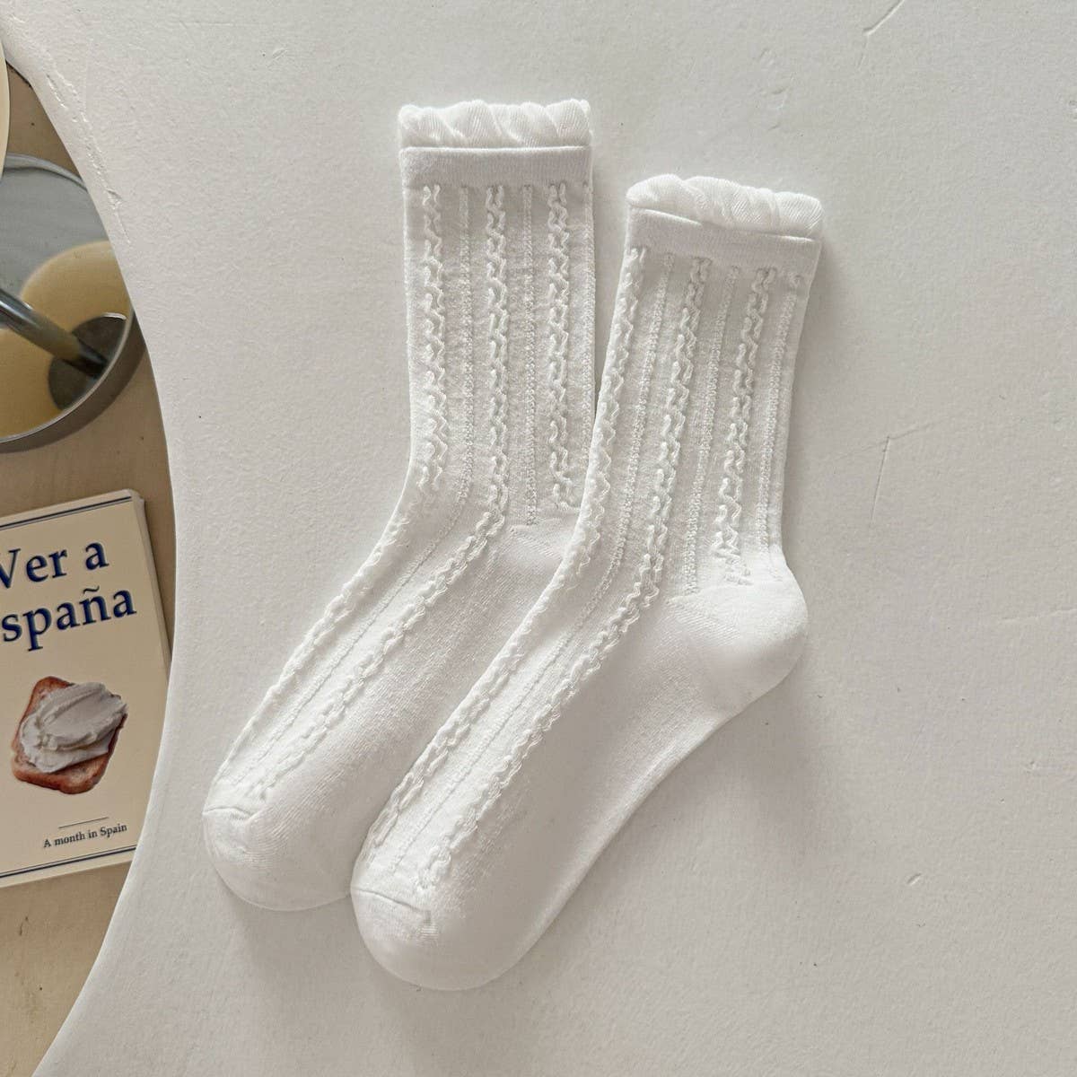 Twist Lace Ruffle Crew Socks For Women_CWMS1348