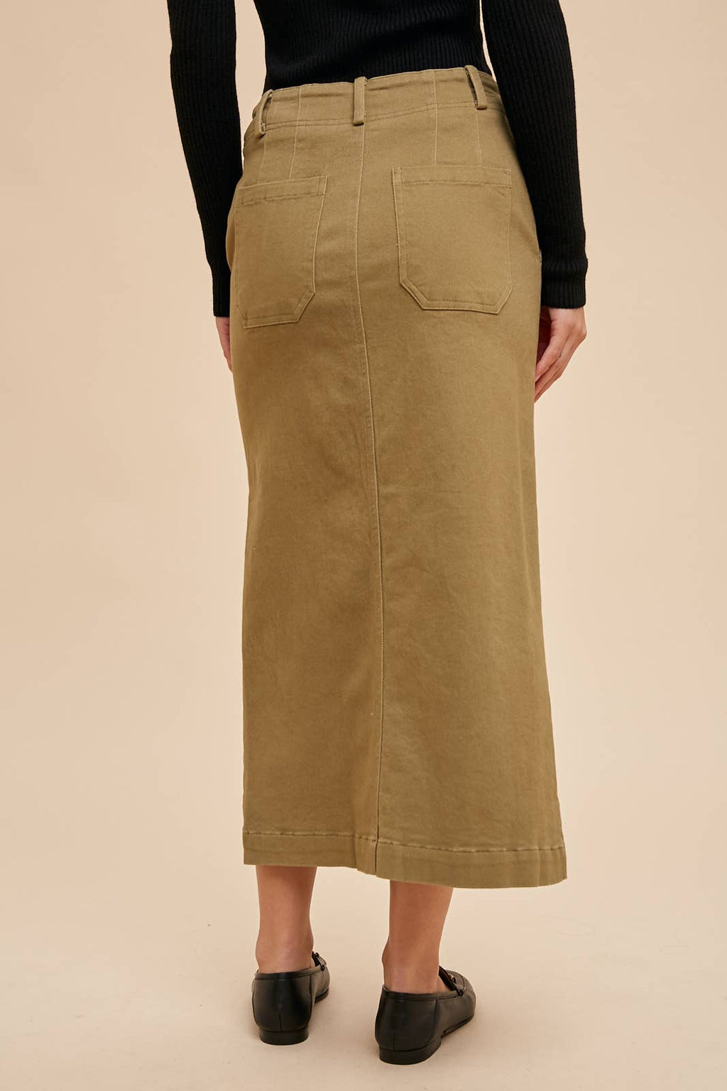 STRETCH TWILL PENCIL SKIRT - UTILTY OLIVE
