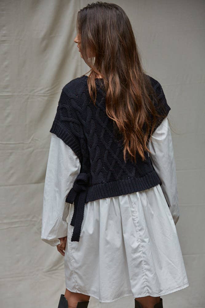 W2296 | Knit Sweater Shirt Flare Mini Dress