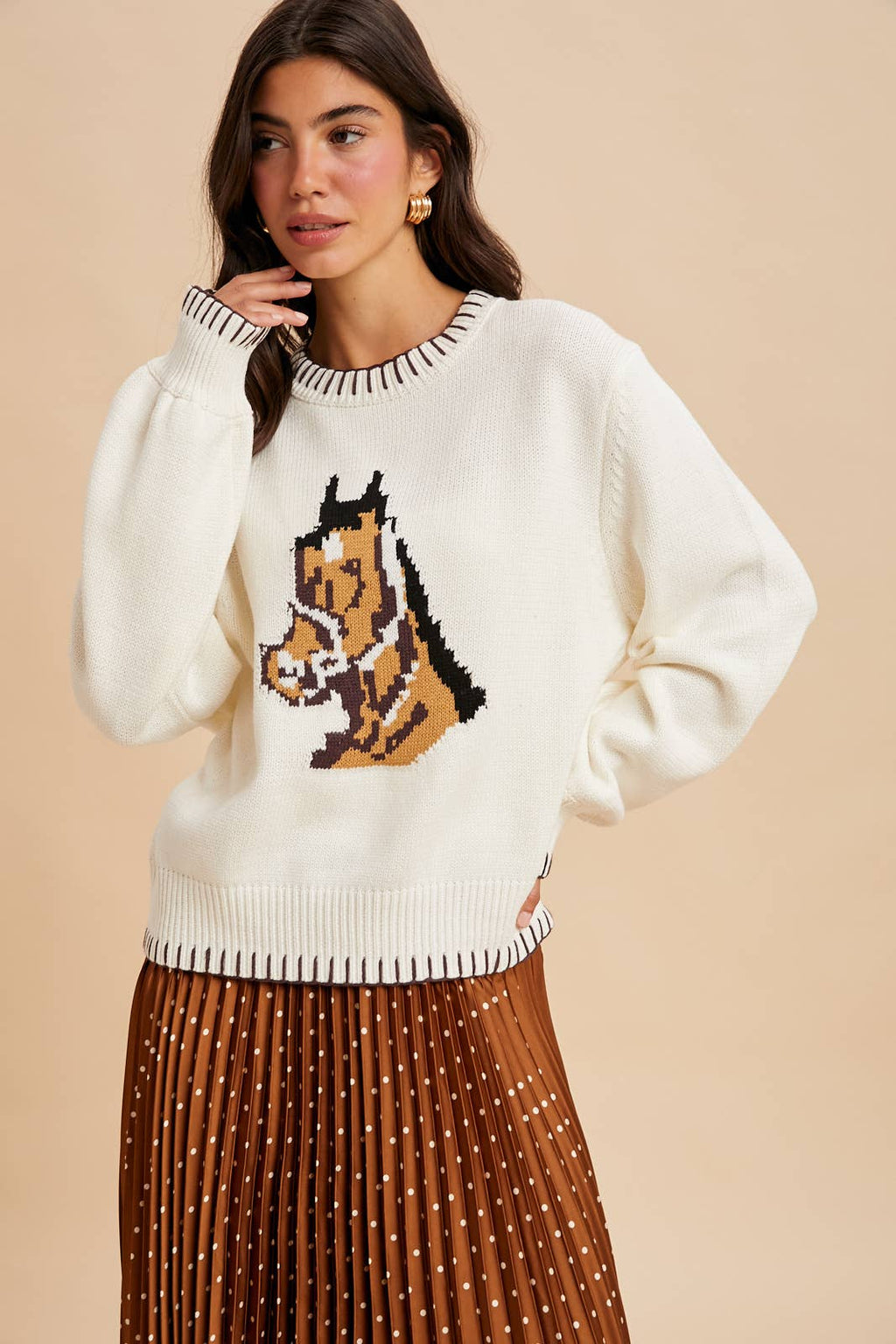 HORSE MOTIF KNITTED SWEATER