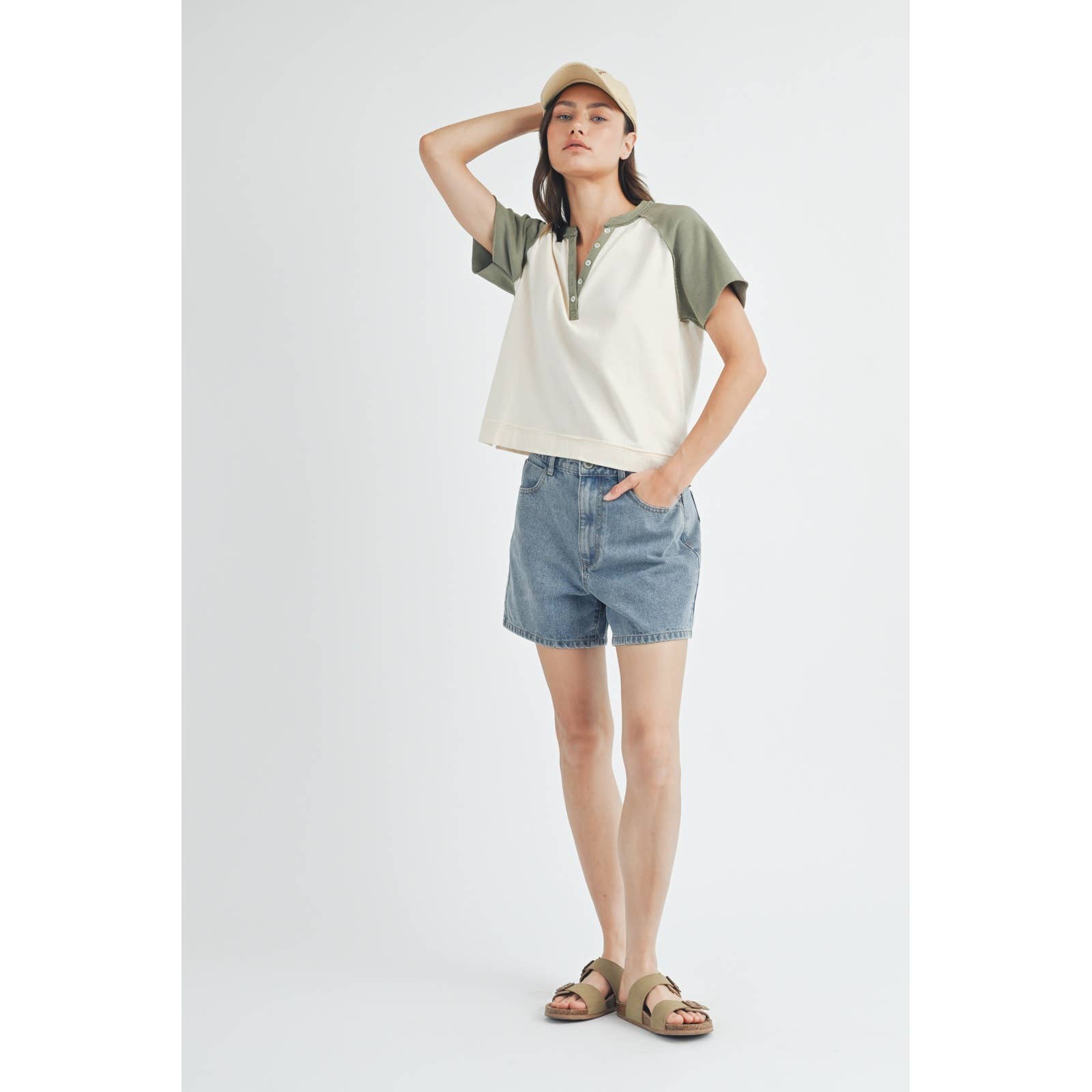 SHORT SLEEVE CONTRAST KNIT TOP / WL24-9494