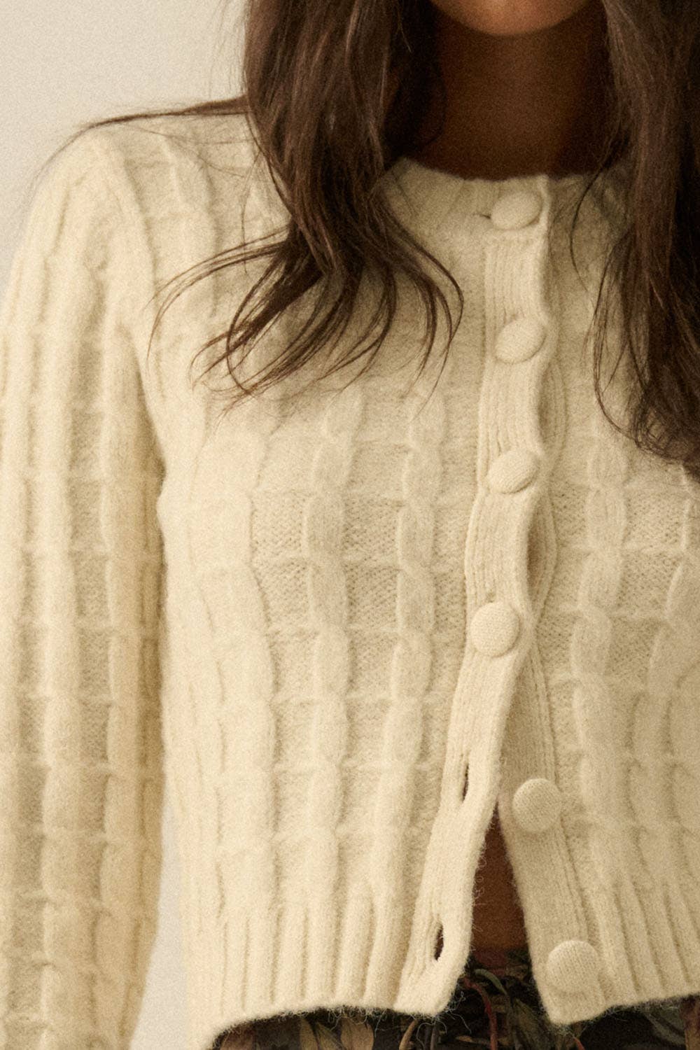 Cable Knit Button-Up Cardigan Sweater