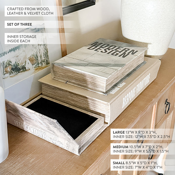 Large Leather Bound Book Boxes, Set of 3