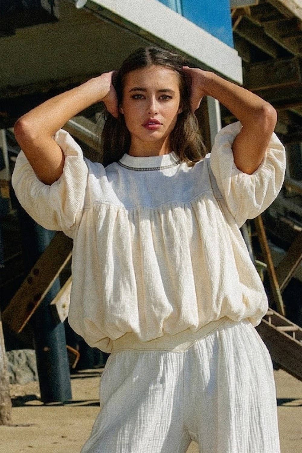 Ruffle Sleeve & Hem Contrast Detail Crop Top