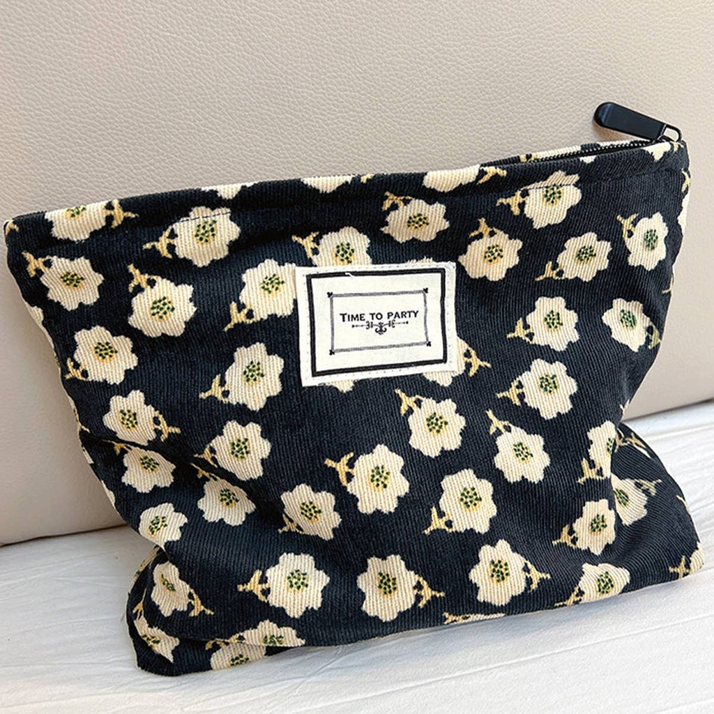 CORDUROY RETRO FLORAL LARGE CAPACITY MAKEUP BAG_CWAB1221