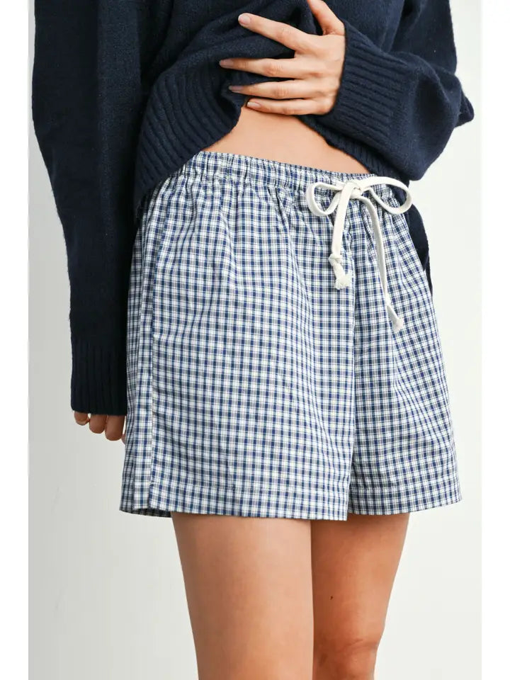 Tie-Front High-Waisted Gingham Shorts