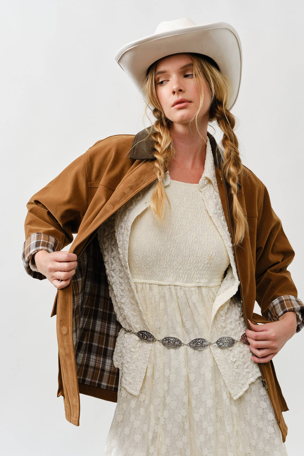 MAJ3262 SUEDE CASUAL JACKET WITH LEATHER COLLAR