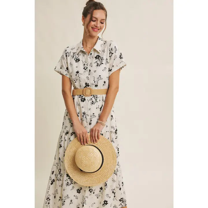 Effortless Elegant Eyelet Lace Tiered Midi with Belt