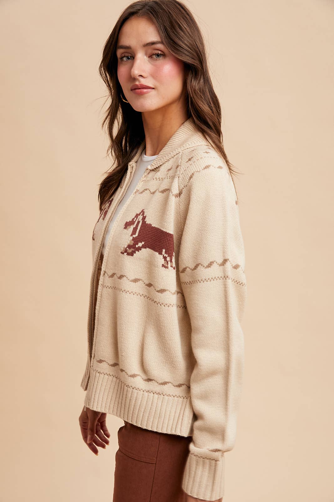 DACHSHUND ZIP UP CARDIGAN