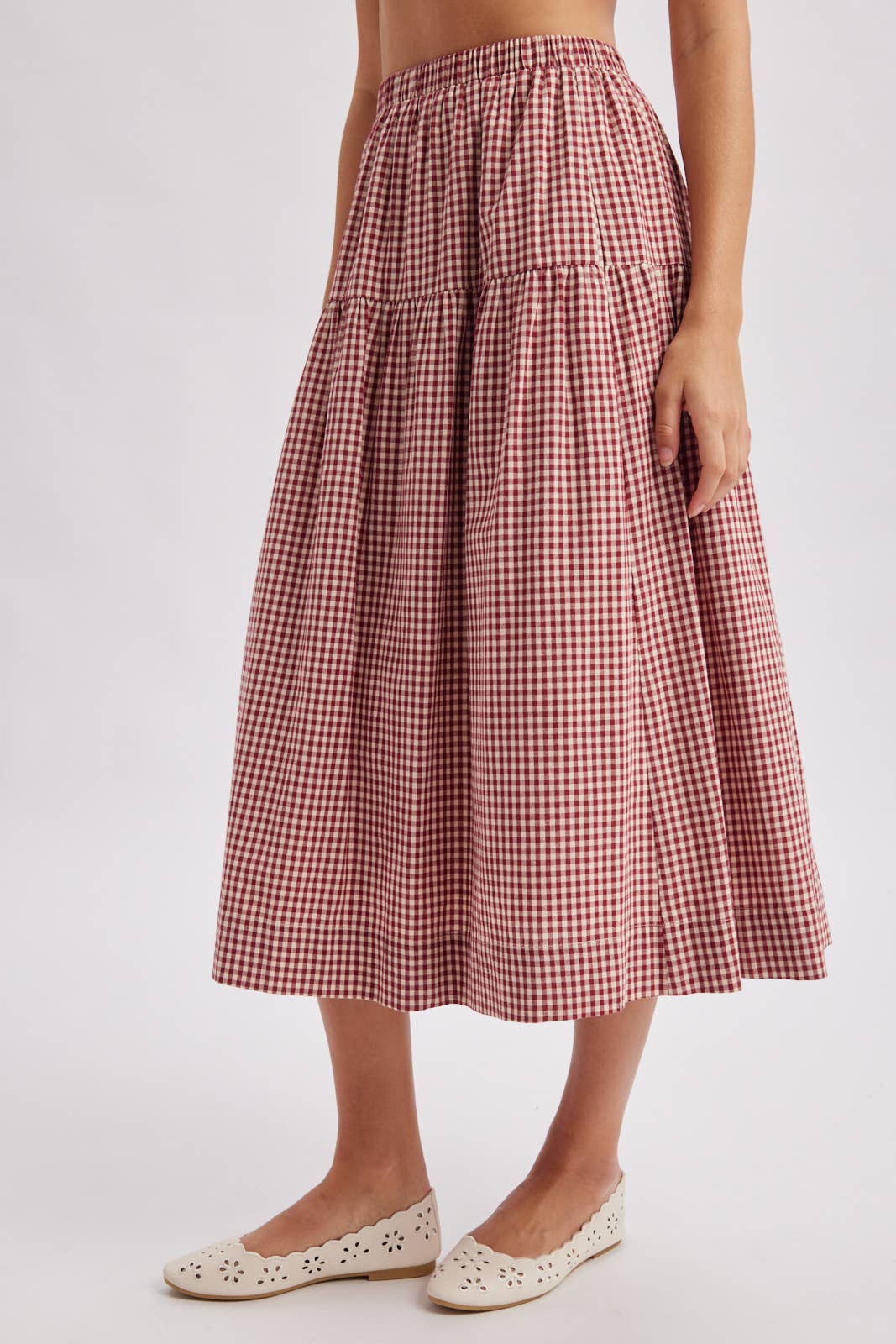 GINGHAM TIERED MAXI SKIRT