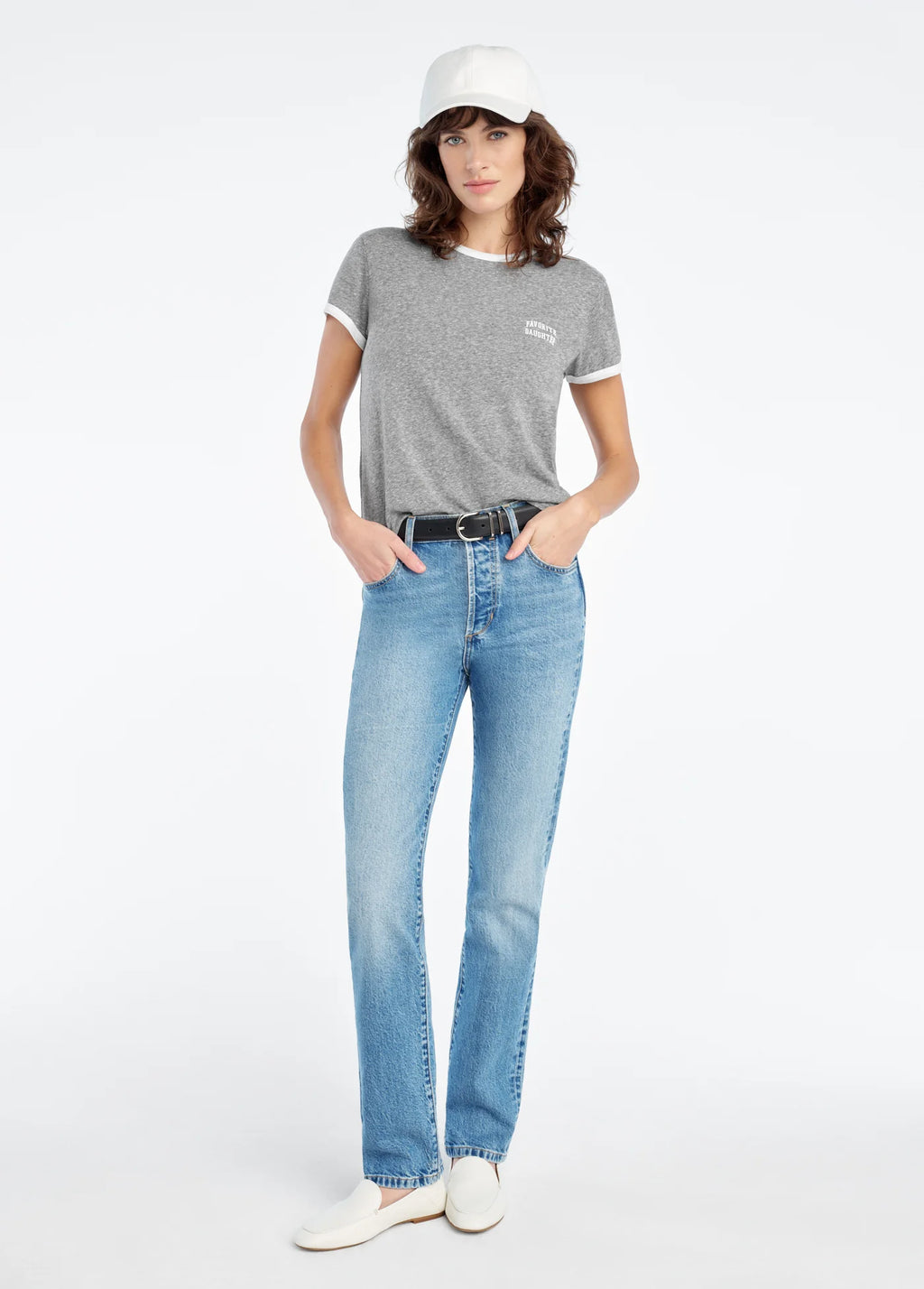 Favorite Daughter The Collegiate Chest Logo Ringer Tee - Women’s Vintage Graphic T-Shirt