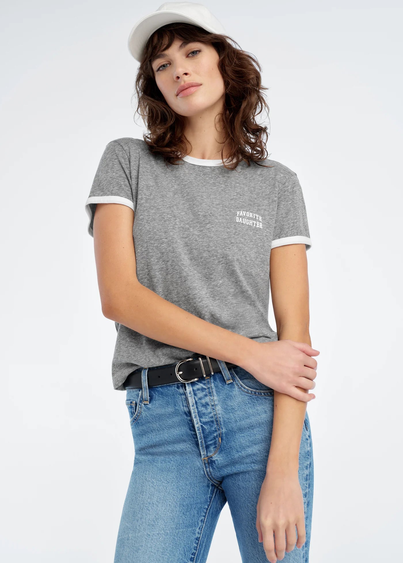Favorite Daughter The Collegiate Chest Logo Ringer Tee - Women’s Vintage Graphic T-Shirt