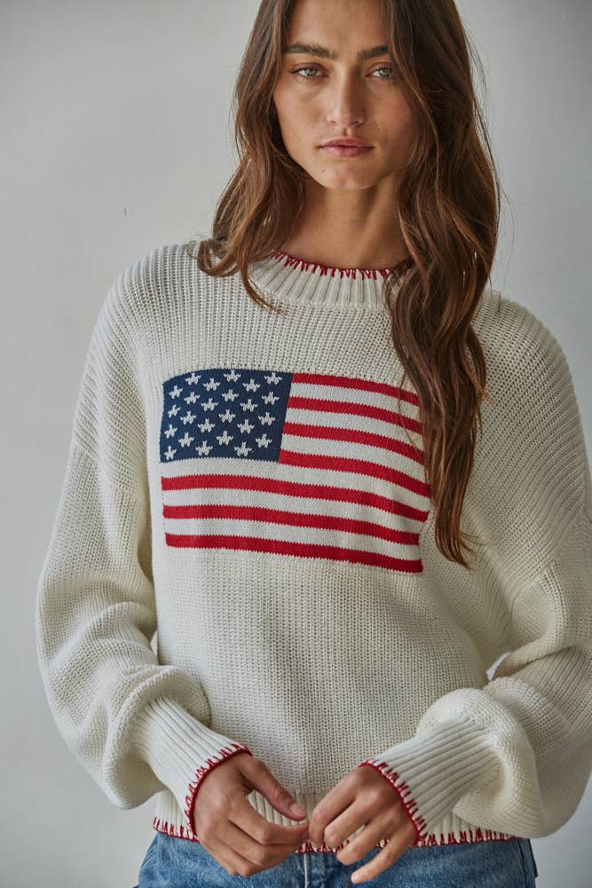 Knit Sweater American Flag Pullover