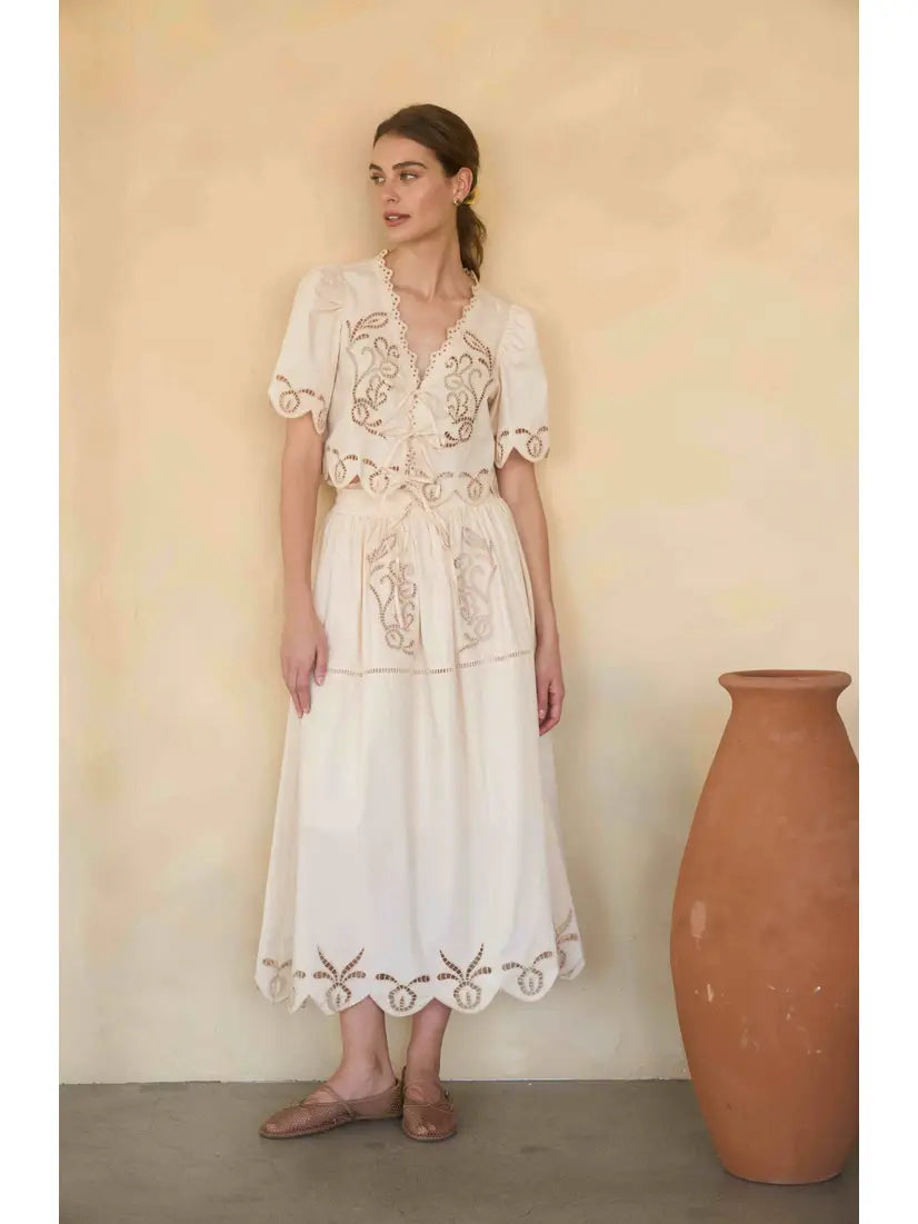 Eyelet Detail Midi Skirt