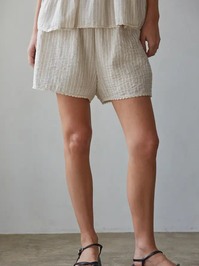 Woven Polyester Striped Wide Leg Shorts