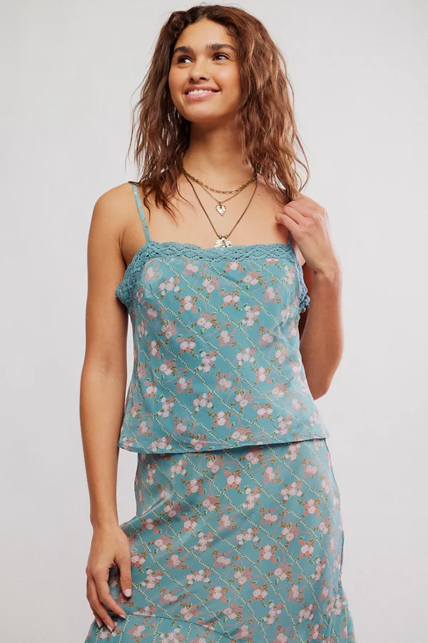 FREE PEOPLE BALI SWEET ESCAPE SKIRT in MINERAL BLUE COMBO