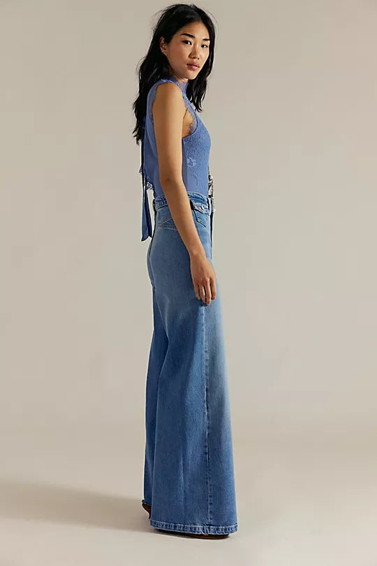 FREE PEOPLE KELLEE HIGH RISE PALAZZO in PLAZA BLUE