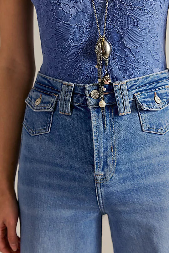 FREE PEOPLE KELLEE HIGH RISE PALAZZO in PLAZA BLUE