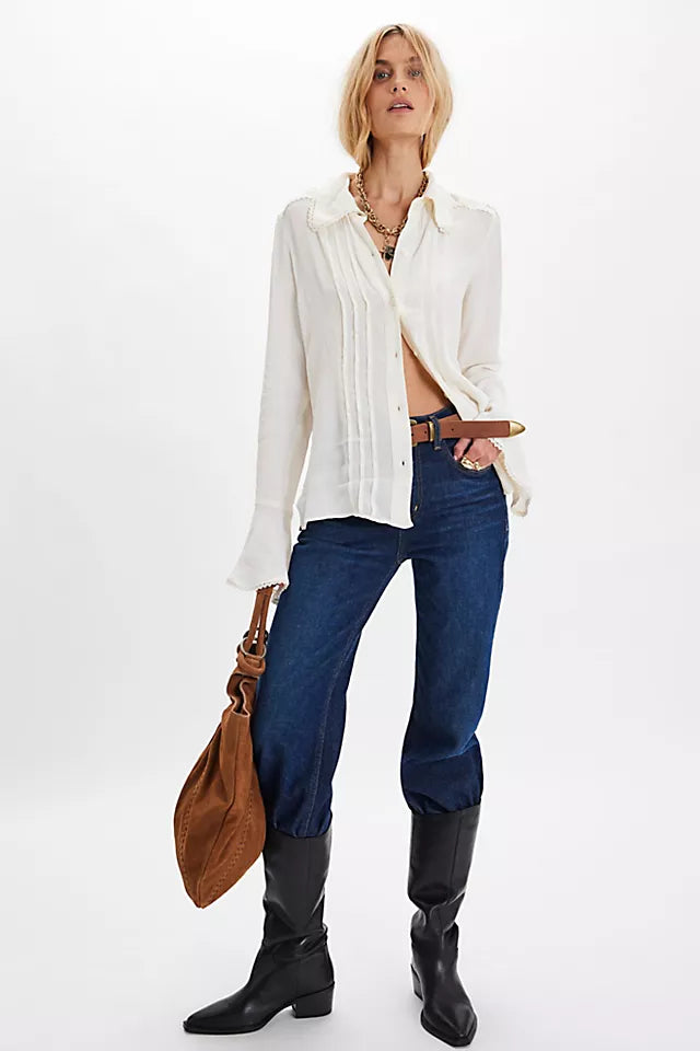 MELROSE BUTTON-DOWN TOP - WHISPER WHITE