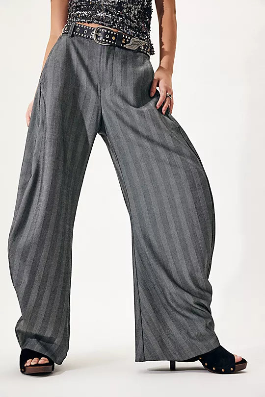SPOTLIGHT PINSTRIPE TROUSER- GREY