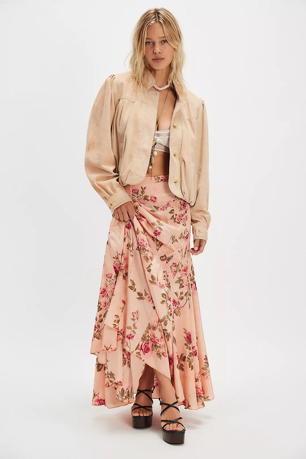 ROWAN MAXI SKIRT in FALLING FLORAL-MAUVE