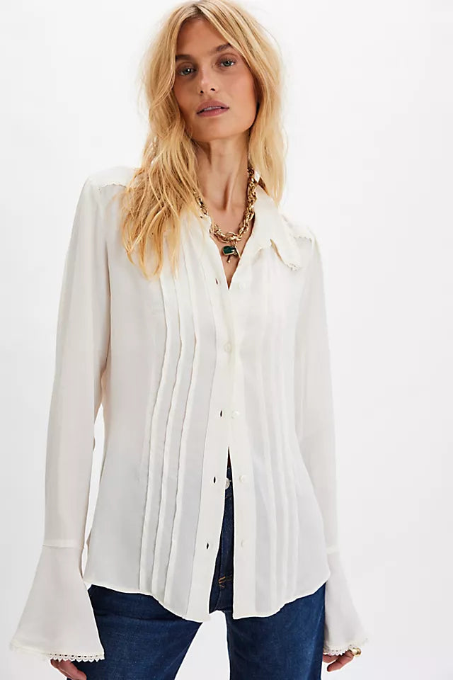 MELROSE BUTTON-DOWN TOP - WHISPER WHITE