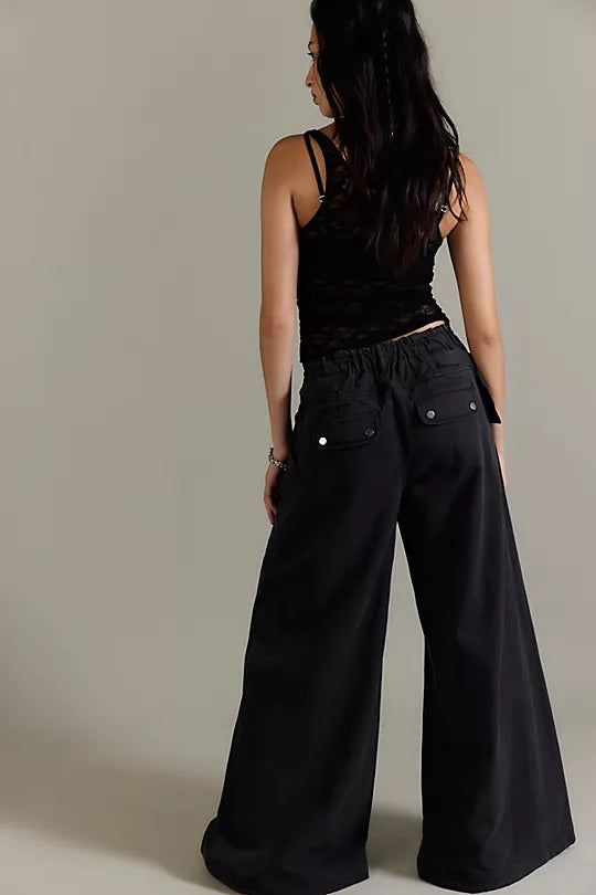 JULIEN WIDE LEG CHINO TROUSERS- WASHED BLACK