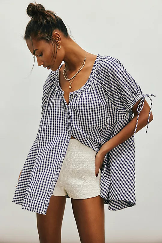 FARLEY GINGHAM TUNIC-NAVY
